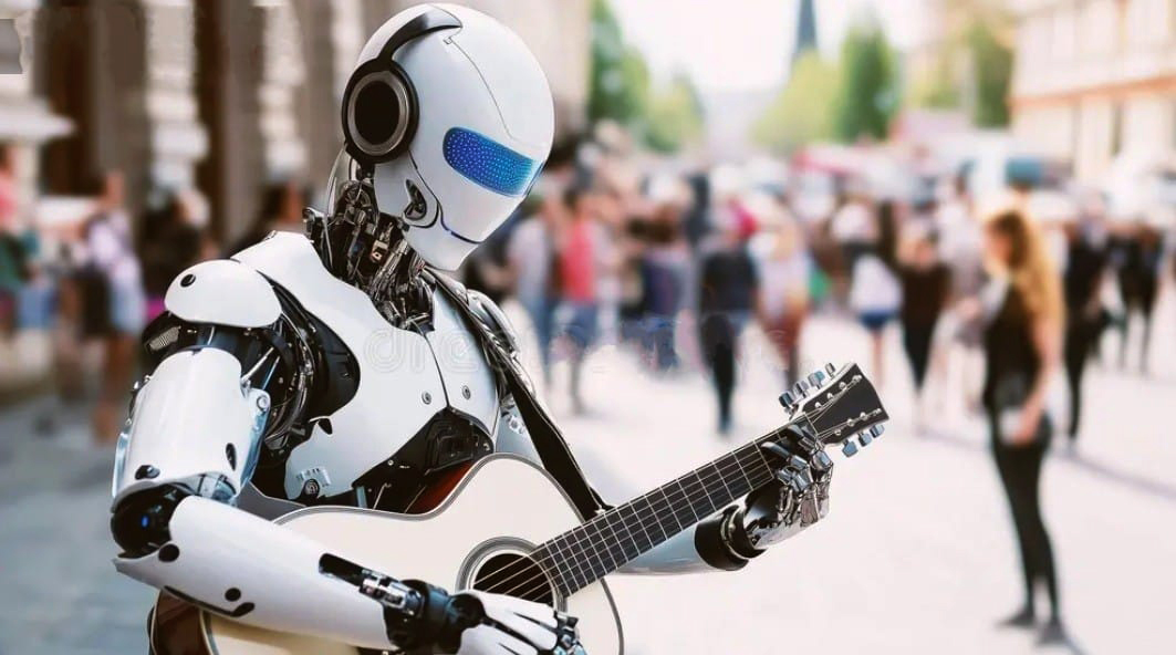 Le groupe apparaît sur scène avec un robot à peine déguisé jouant du Keytar